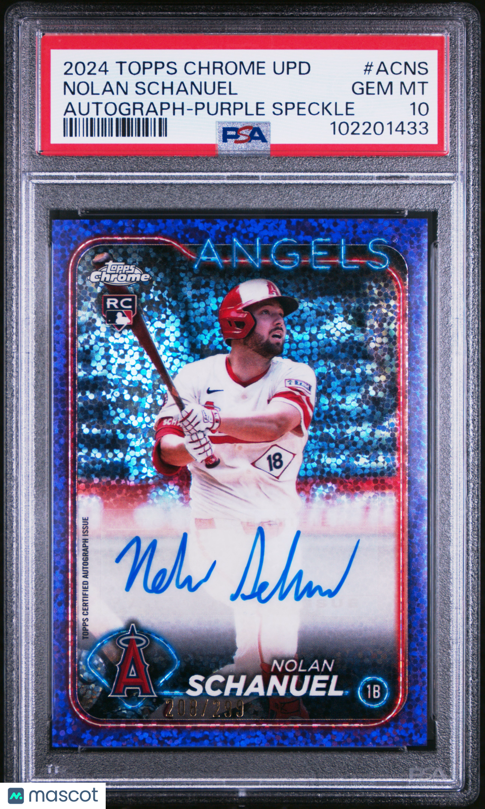 2024 Topps Chrome Update Series Auto Nolan Schanuel #ACNS Purple  /299 PSA 10