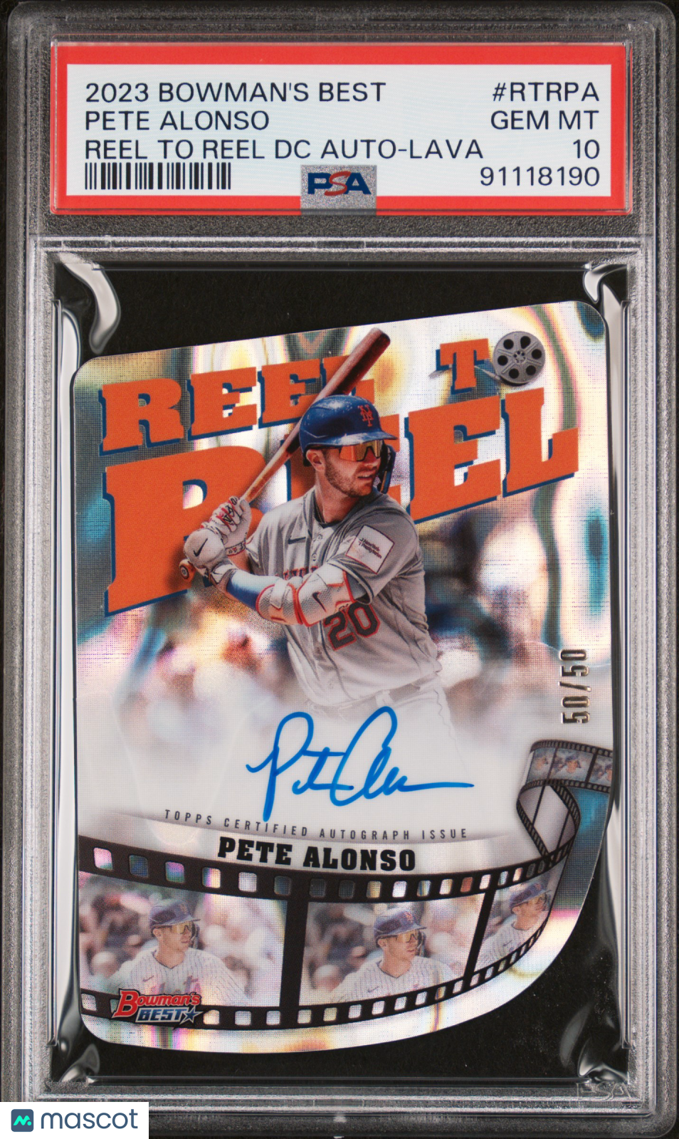 2023 Bowman's Best Reel To Reel Die-Cuts Auto Pete Alonso #RTRPA DC Lava  PSA 10