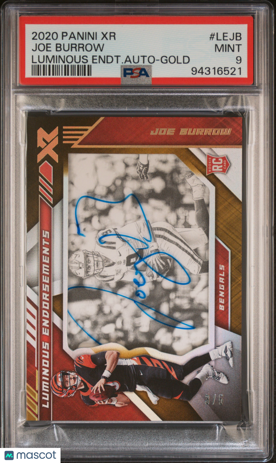 2020 Panini XR Luminous Endorsements Autographs Joe Burrow #LEJB auto Gold 3/5