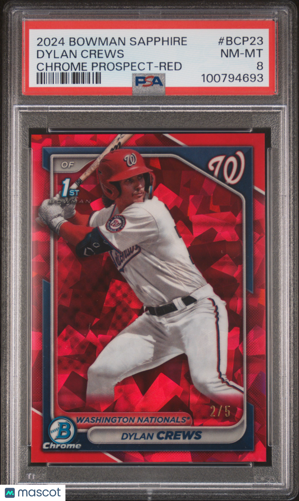 2024 Bowman Sapphire Edition Chrome Prospects Dylan Crews #BCP23 Red 2/5 PSA 8