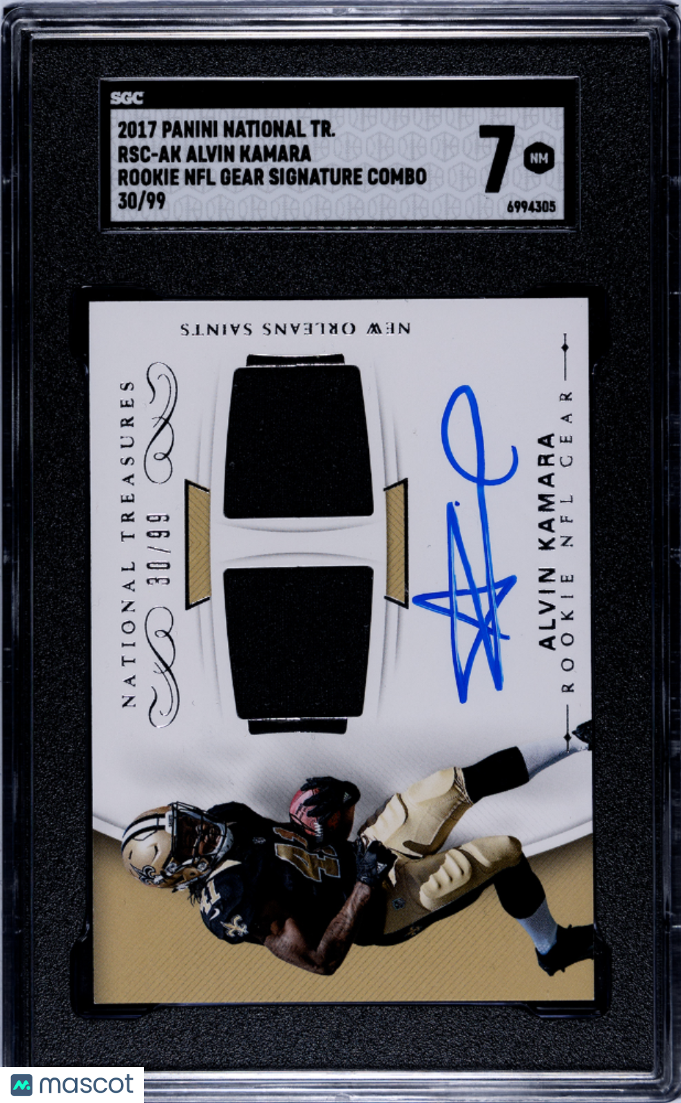 2017 Panini National Treasures Alvin Kamara #RSC-AK Rookie NFL Gear SGC