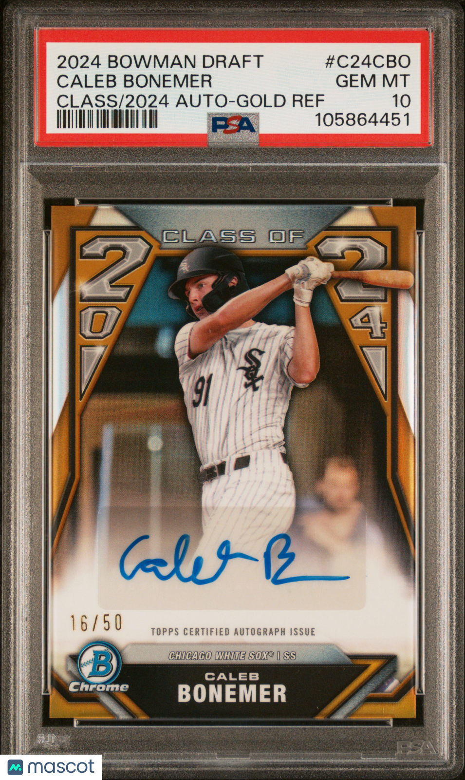 2024 Bowman Draft Class Of 2024 Auto Caleb Bonemer #C24CBO Gold Ref 16/50 PSA 10