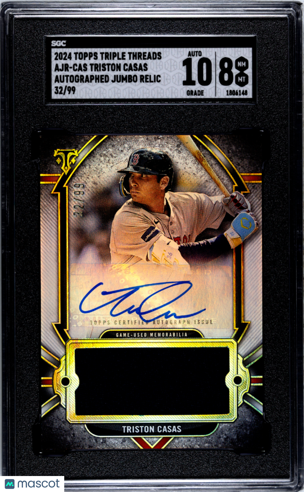 2024 Topps Triple Threads Triston Casas #AJR-CAS Auto Jumbo Relic SGC 8 Auto 10