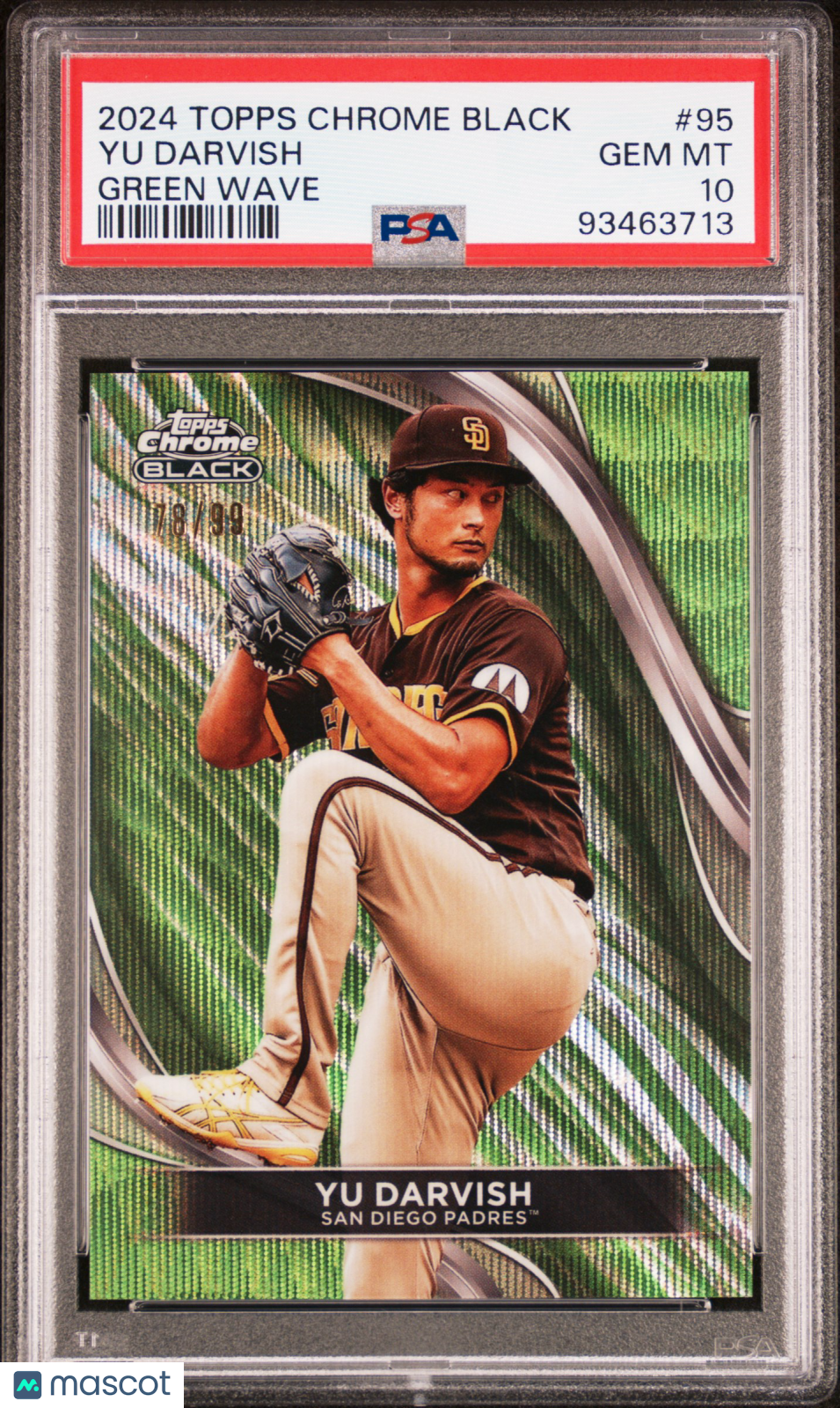 2024 Topps Chrome Black Yu Darvish #95 Green Wave 78/99 PSA 10