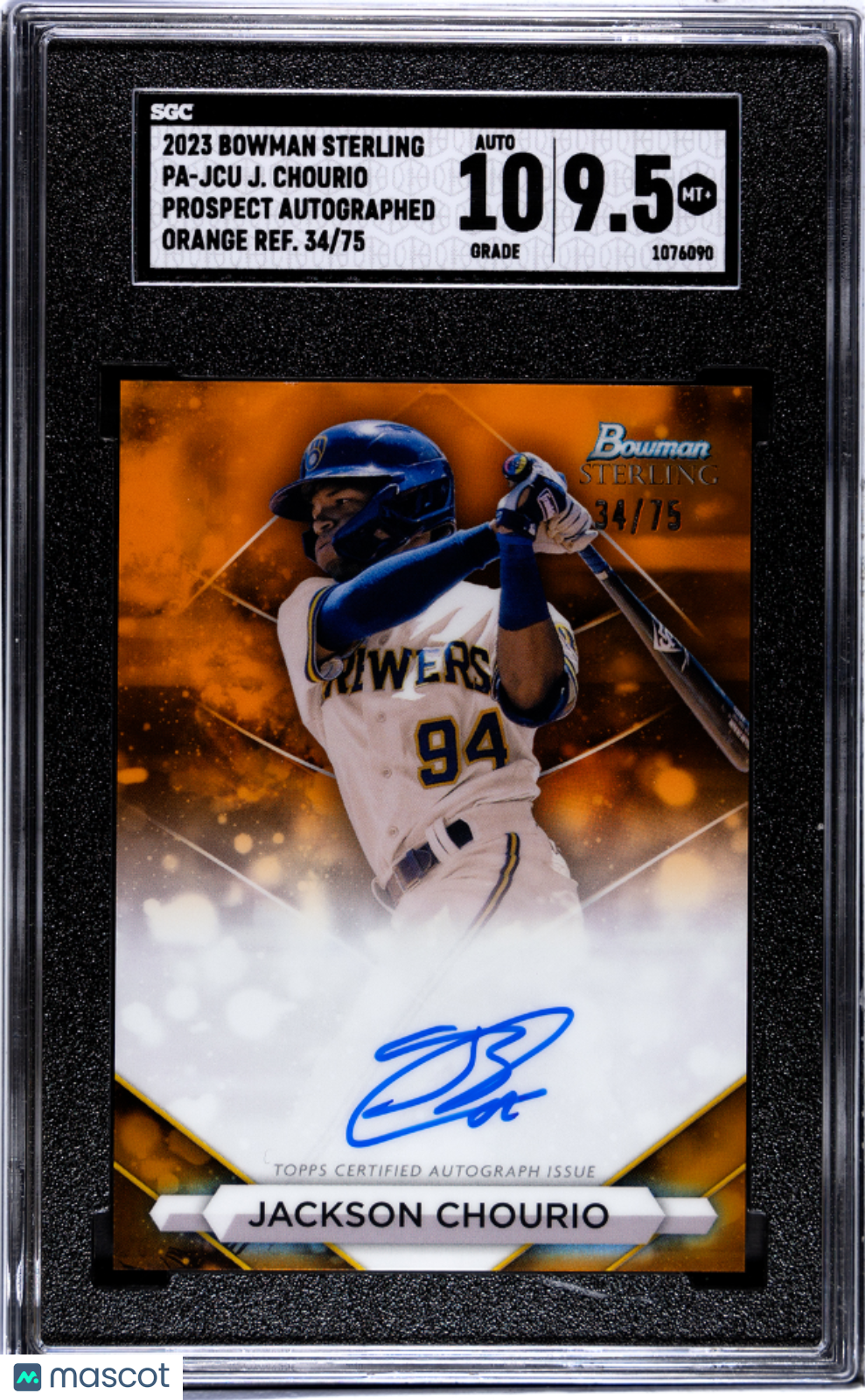2023 Bowman Sterling Jackson Chourio #PA-JCU Orange Refractor SGC 9.5 Auto 10