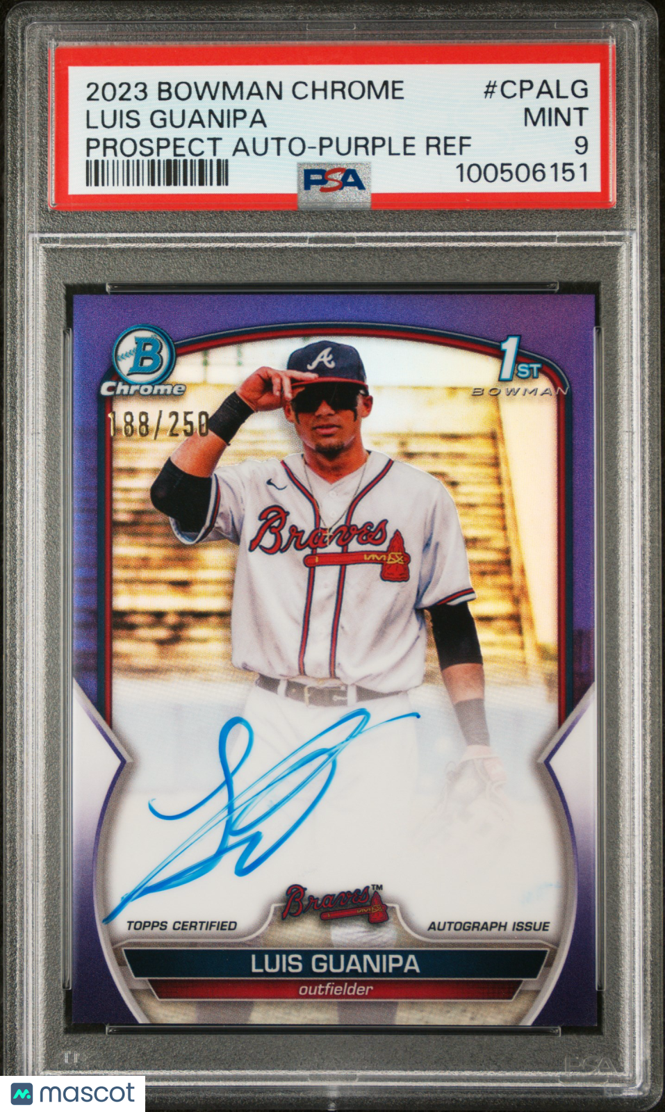 2023 Bowman Chrome Prospect Auto Luis Guanipa #CPALG Purple /250 PSA 9