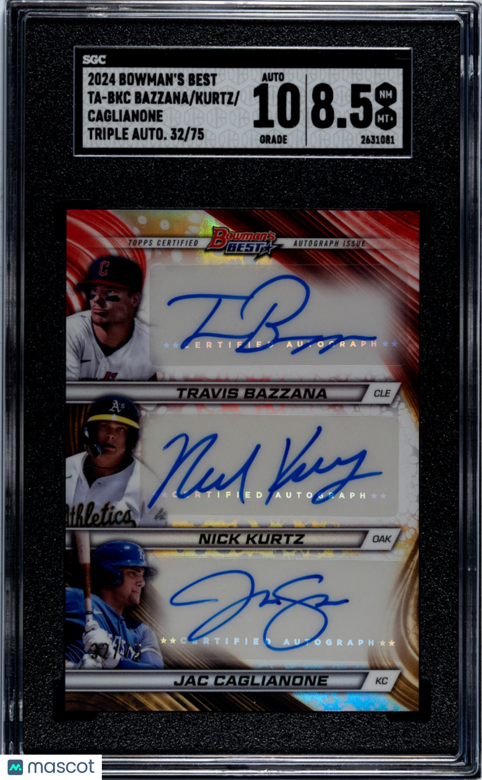 2024 Bowman's Best Bazzana Kurtz Caglianone #TA-BKC Triple SGC Auto 10