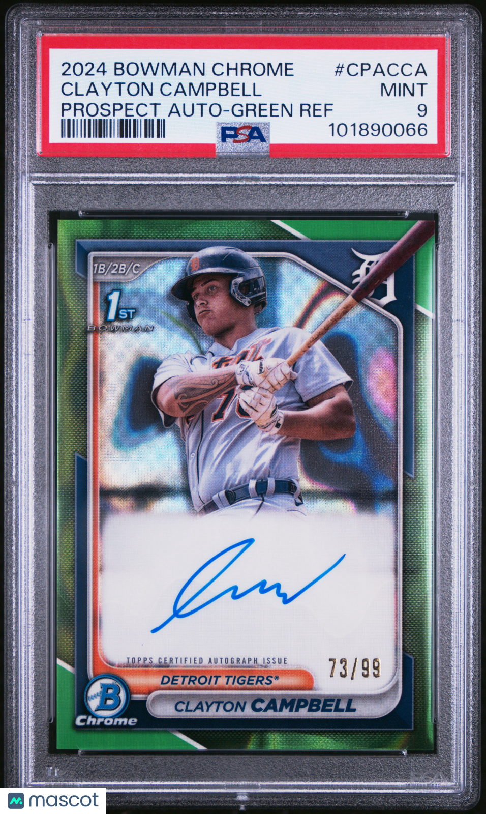 2024 Bowman Chrome Prospect Auto Clayton Campbell #CPACCA Green Ref /99 PSA 9