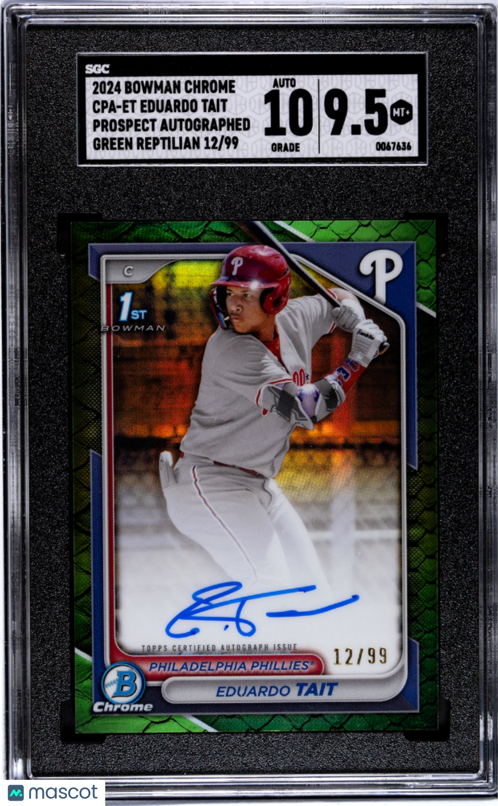 2024 Bowman Chrome Eduardo Tait #CPA-ET  Auto Green . Refractor SGC 9.5 Auto 10