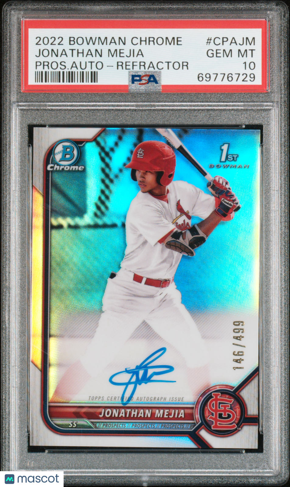 2022 Bowman Chrome Prospect Auto Jonathan Mejia #CPAJM Pros. Auto /499 PSA 10