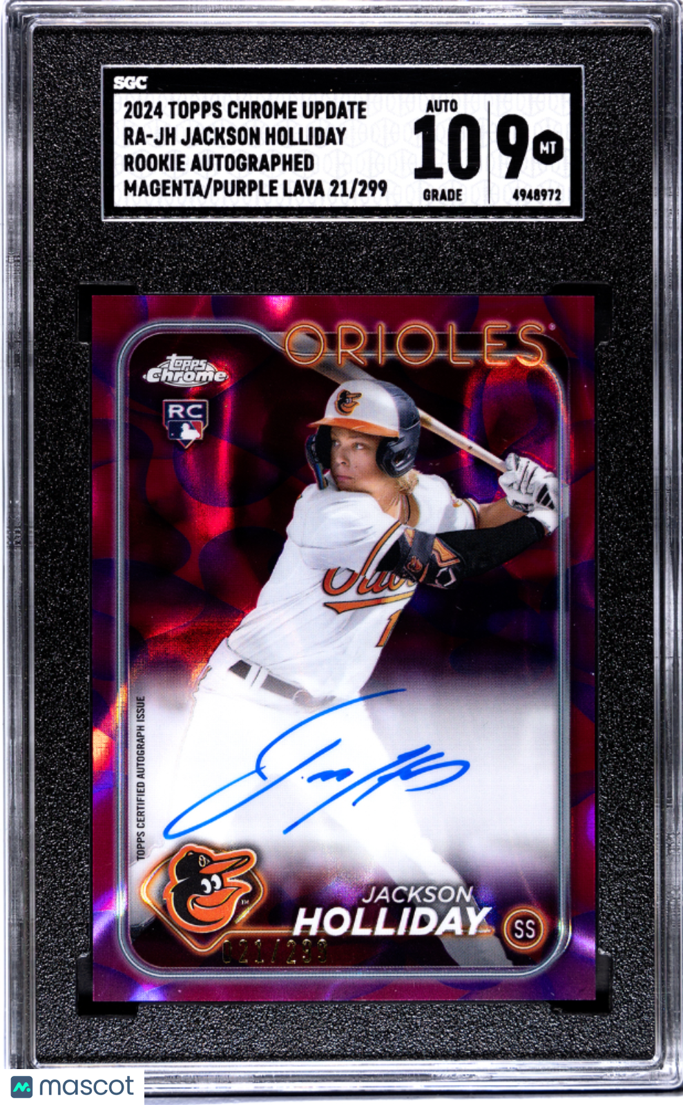 2024 Topps Update Jackson Holliday #RA-JH RC Magenta Purple Lava  SGC 9 Auto 10