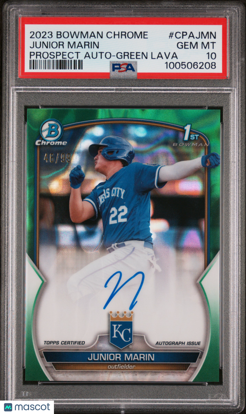 2023 Bowman Chrome Prospect Auto  Junior Marin #CPAJMN Green Lava /99 PSA 10
