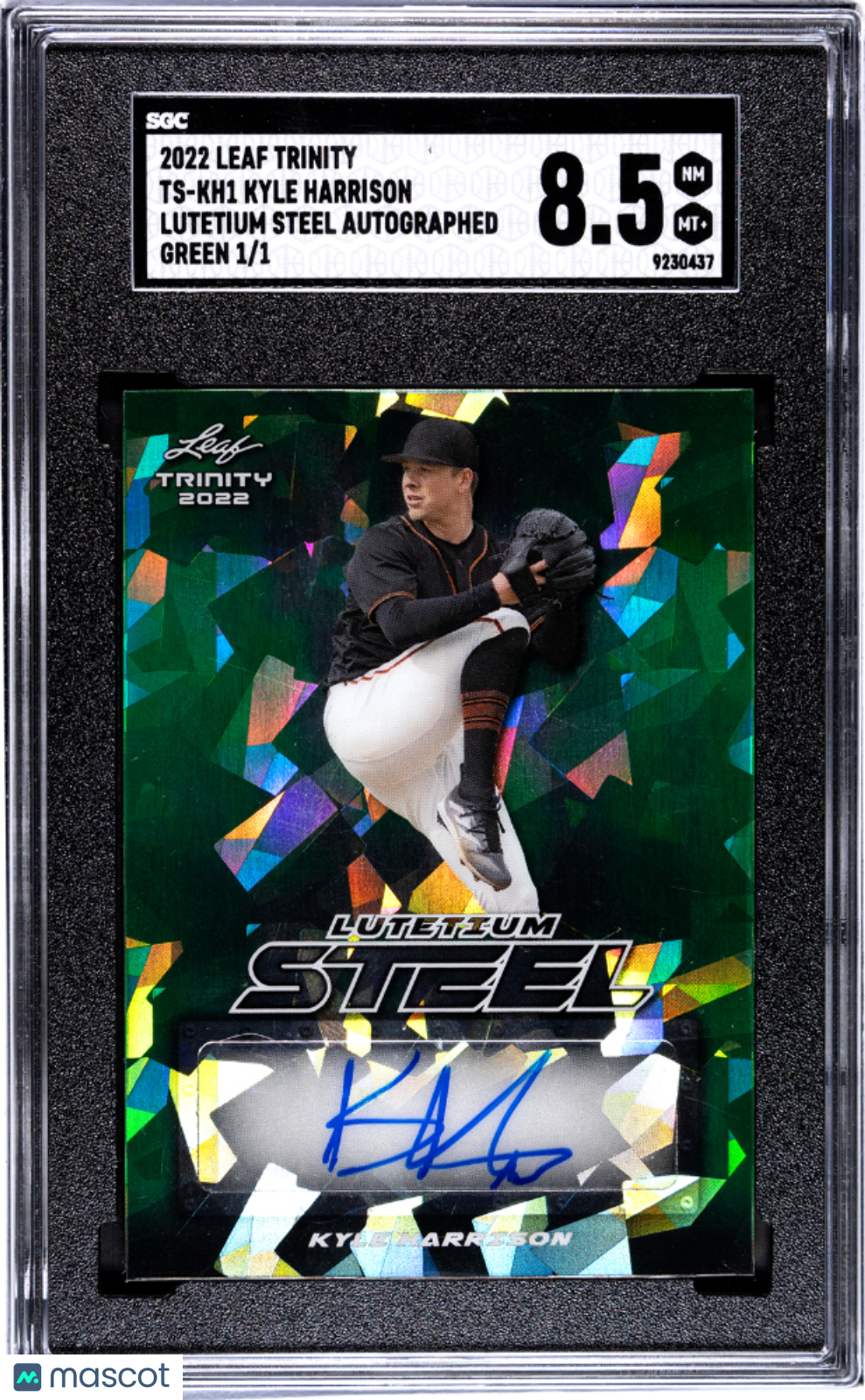 2022 Leaf Trinity Kyle Harrison #TS-KH1 Lutetium Steel Auto Green 1SGC