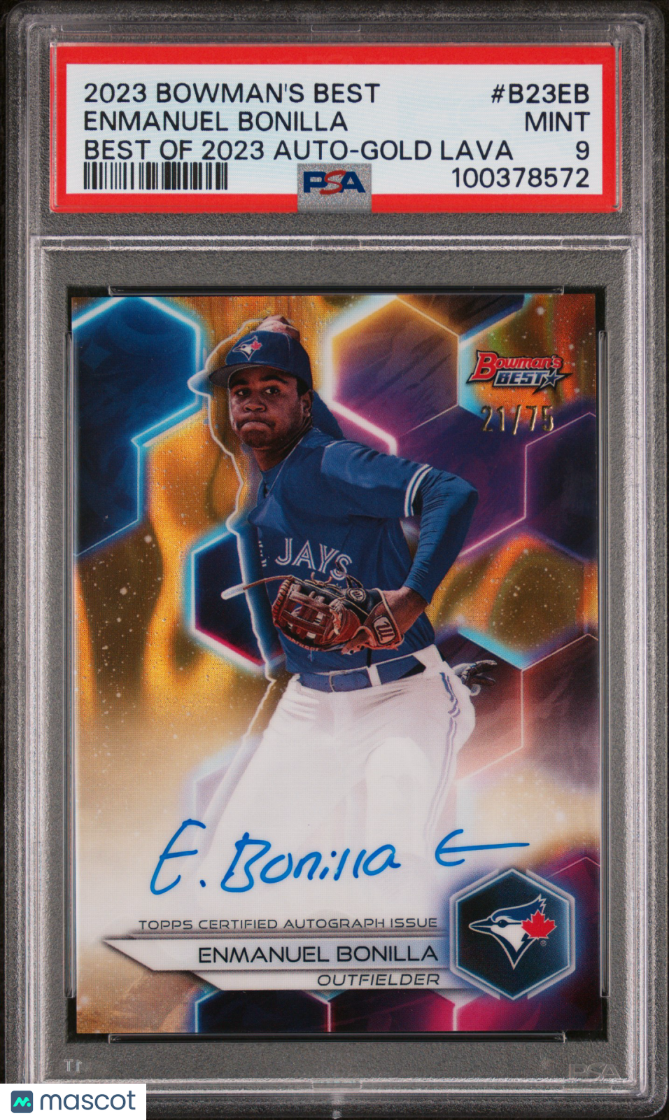 2023 Bowman's Best Of 2023 Auto Enmanuel Bonilla #B23EB Gold Lava /75 PSA 9