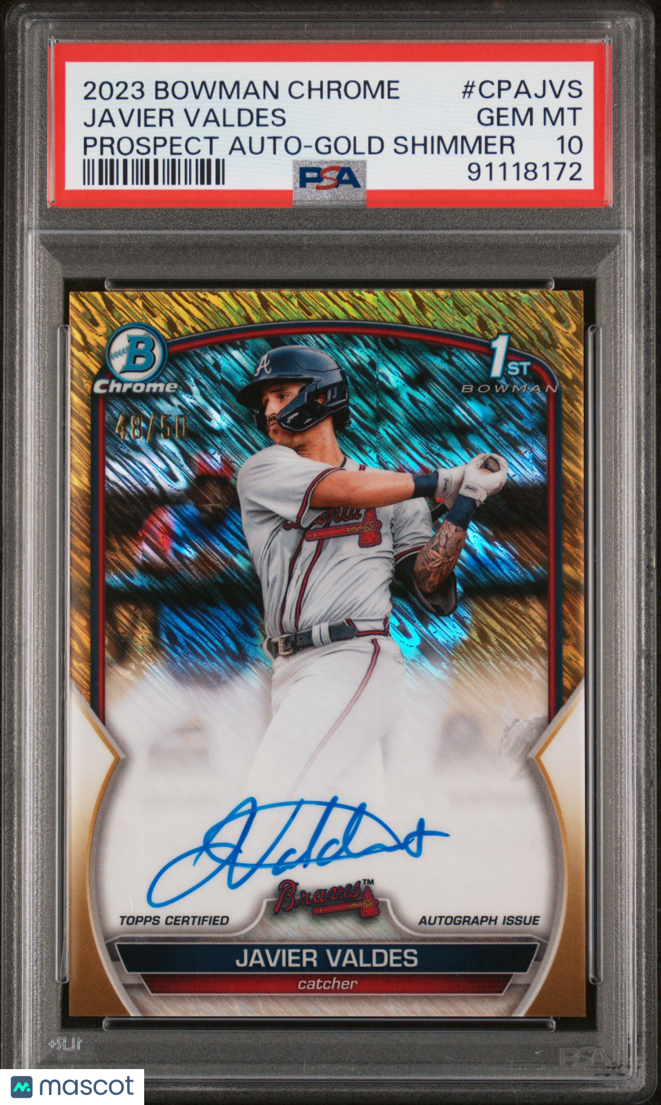 2023 Bowman Chrome Prospect Autographs Javier Valdes #CPAJVS Gold /50 PSA 10