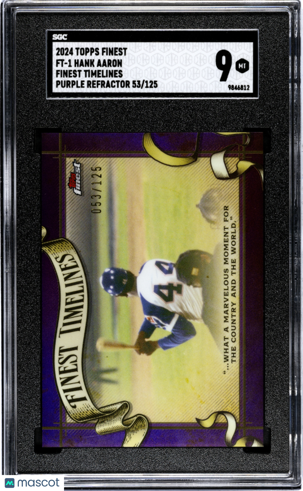 2024 Topps Finest Hank Aaron #FT-1 Timelines Purple Refractor SGC 9