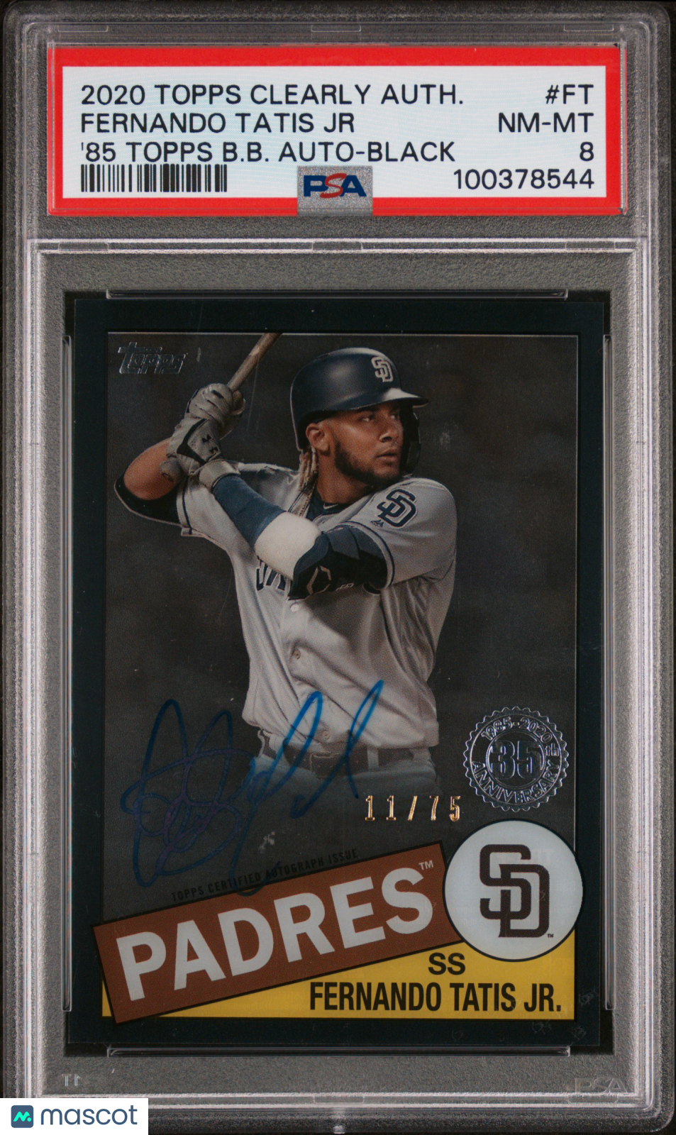 2020 Topps Clearly 1985 Topps Baseball Auto Fernando Tatis JR blk 11/75 PSA 8