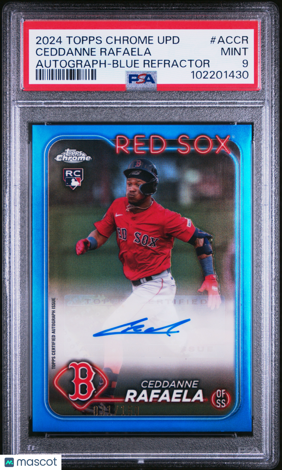 2024 Topps Update Chrome Auto Ceddanne Rafaela #ACCR Blue Refractor /150 PSA 9