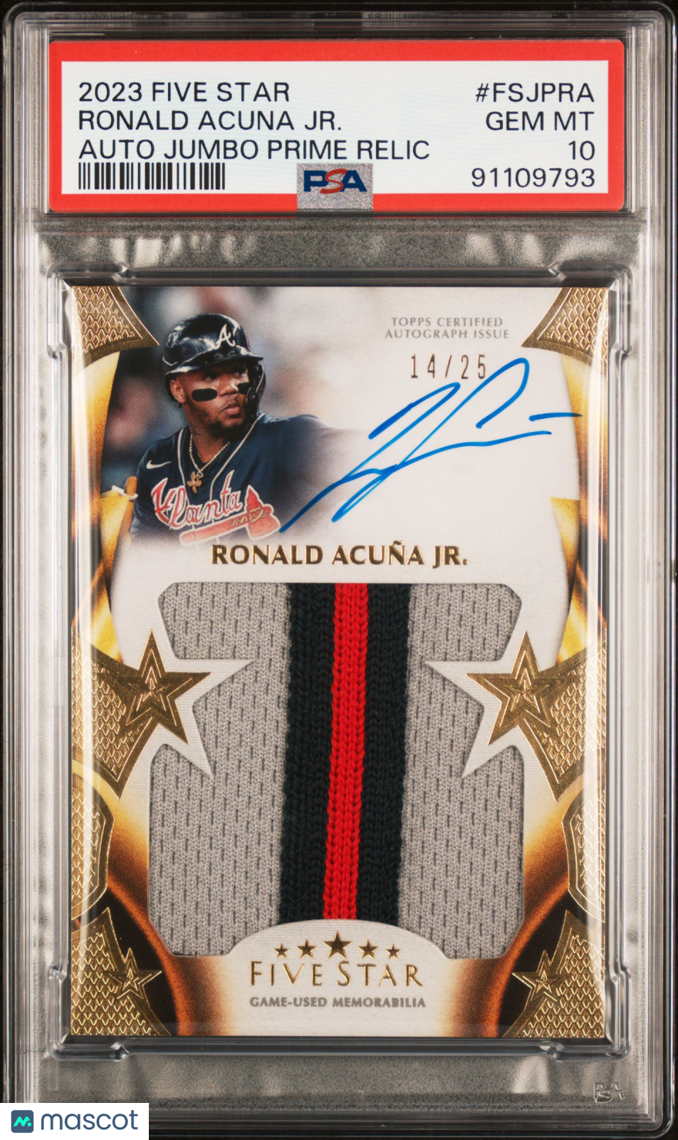 2023 Topps Five Star Auto  Prime Relics Ronald Acuna JR. #FSJPRA 14/25 PSA 10
