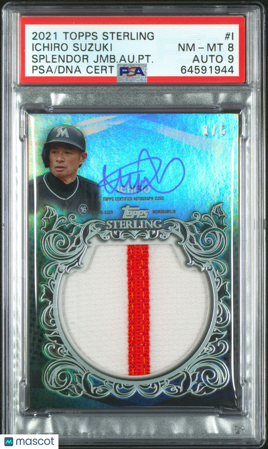 2021 Topps Sterling Splendor Jumbo Autographed Patch Ichiro 1/6 PSA