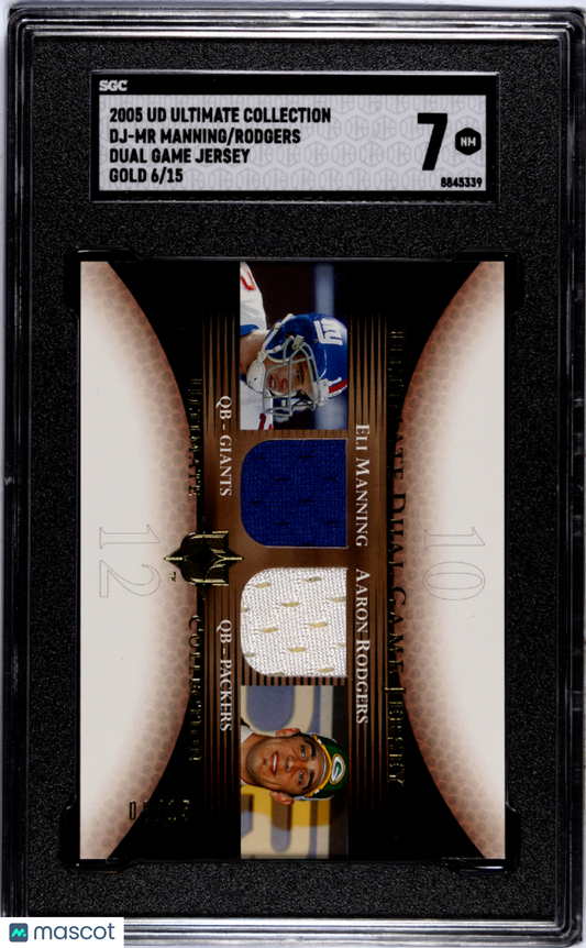 2005 Upper Deck Ultimate Manning Rodgers #DJ-MR Dual Game Jersey Gold SGC 7