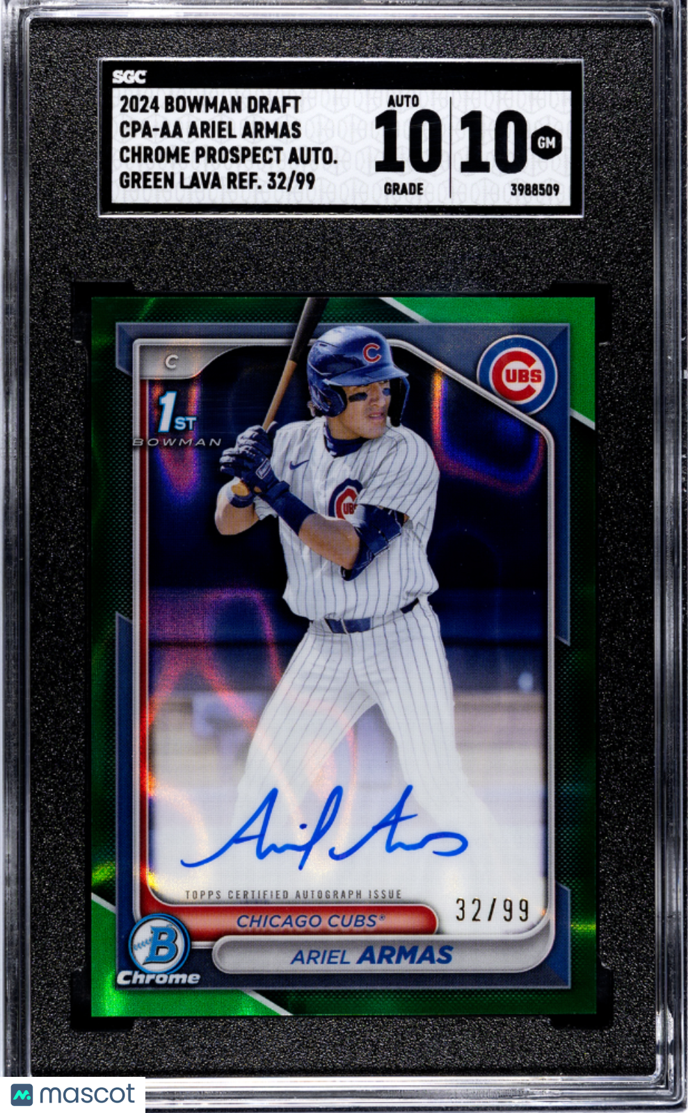 2024 Bowman Draft Ariel Armas #CPA-AA CHR. Green Lava Refractor SGC 10 Auto 10