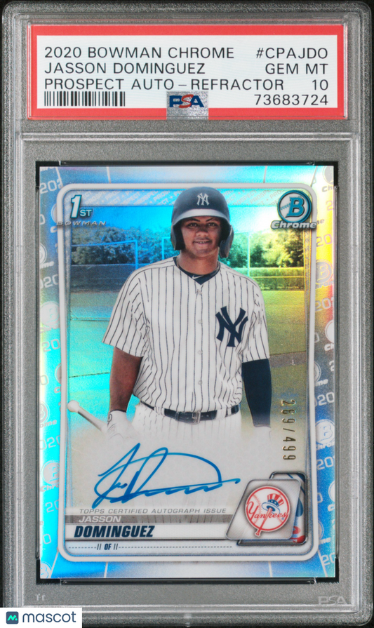 2020 Bowman Chrome Prospect Autographs Jasson Dominguez #CPAJDO Refractor PSA 10