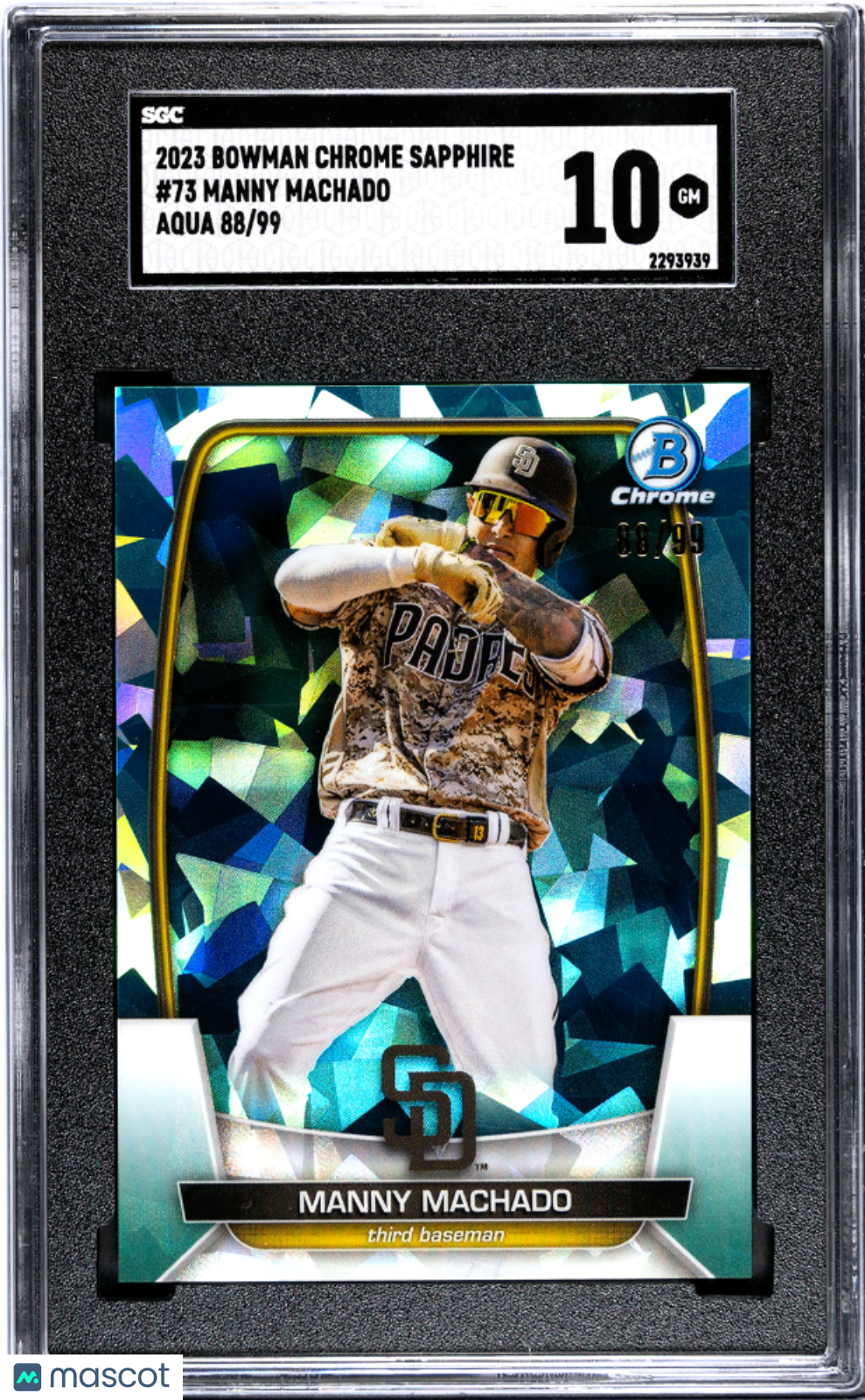 2023 Bowman Chrome Sapphire Manny Machado #73 Aqua SGC 10