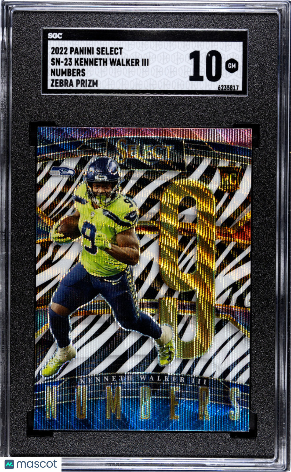 2022 Panini Select Kenneth Walker III #SN-23 Numbers Zebra Prizm SGC 10