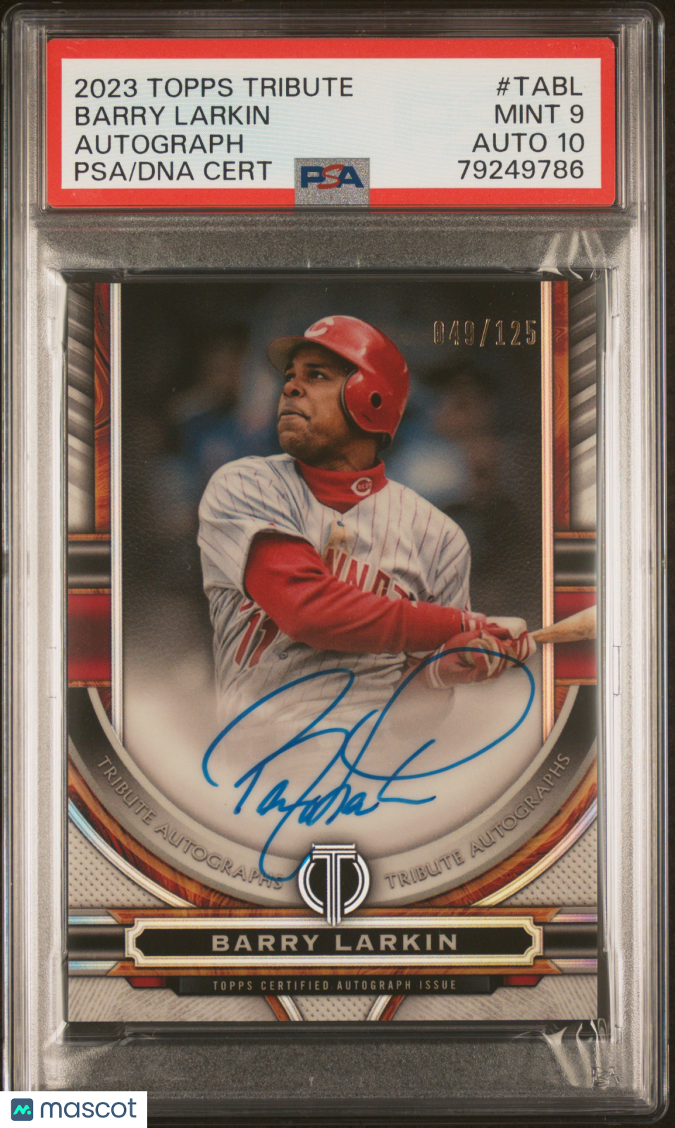 2023 Topps Tribute Tribute Autograph Barry Larkin #TABL 049/125 PSA 9 Auto 10