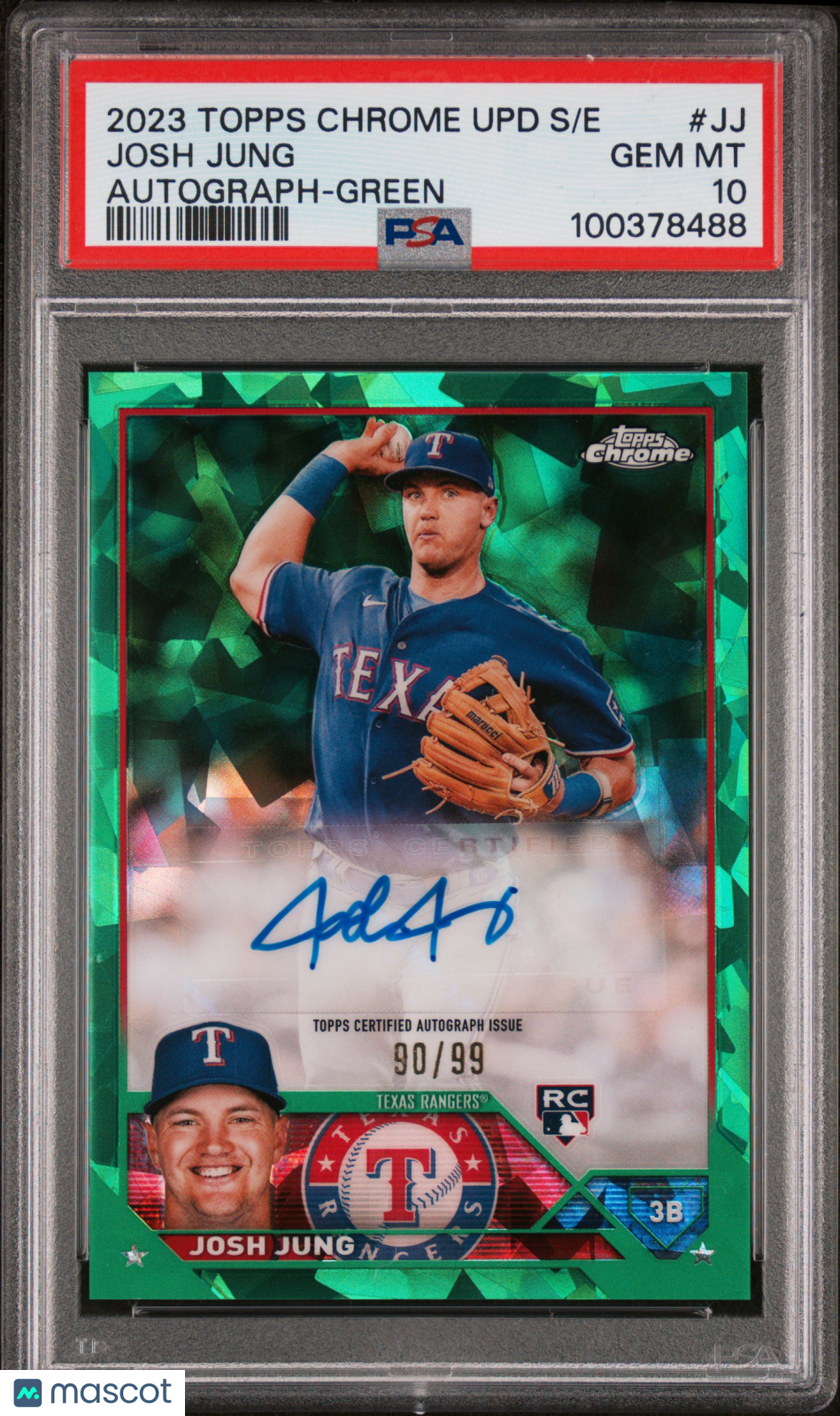 2023 Topps Chrome Update Sapphire Edition Auto Josh Jung #JJ Green 90/99 PSA 10