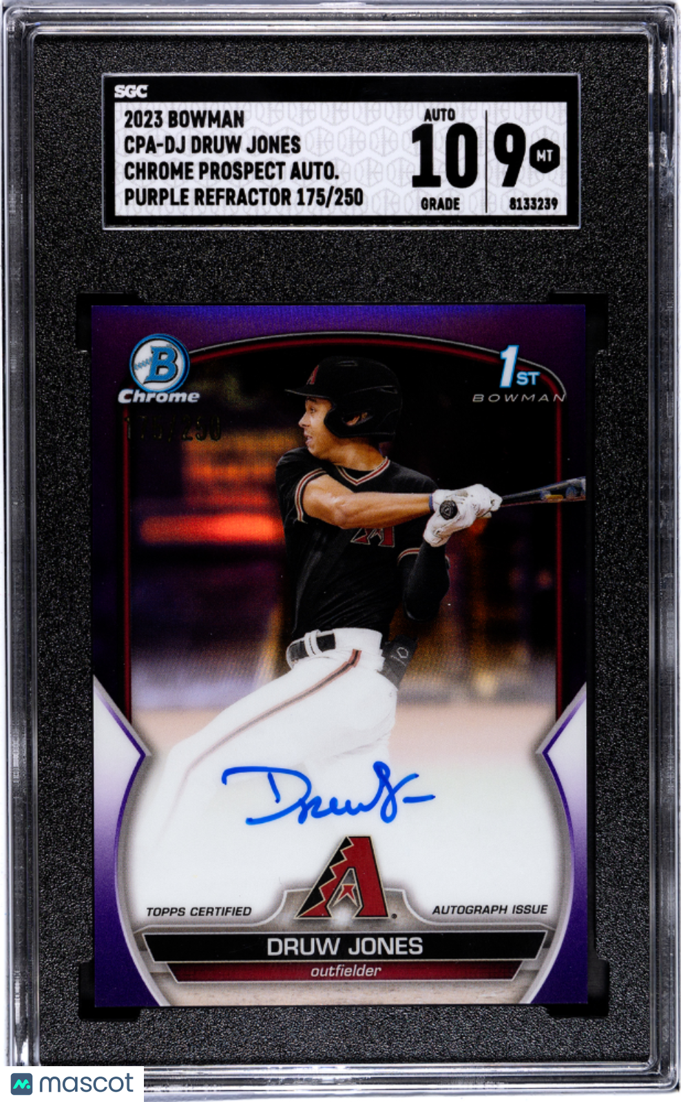 2023 Bowman Druw Jones #CPA-DJ CHR. Pros. Purple Refractor SGC 9 Auto 10