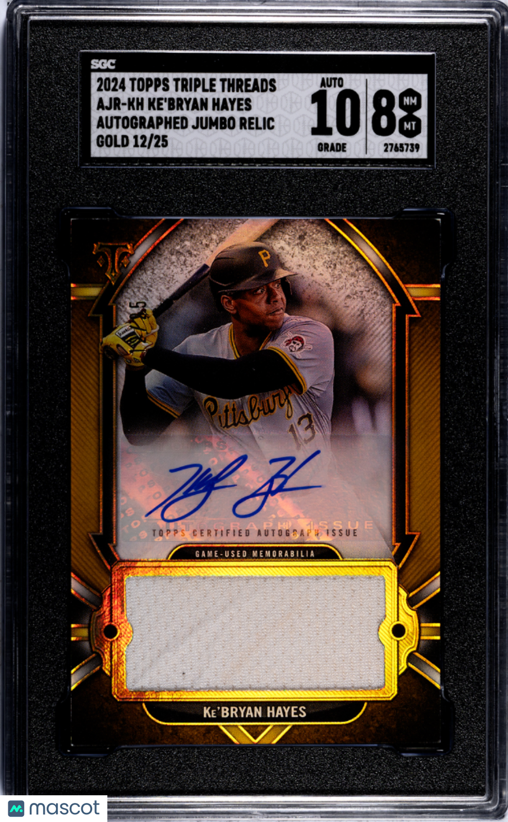 2024 Topps Triple Threads Ke'bryan Hayes #AJR-KH Auto Relic Gold SGC 8 Auto 10