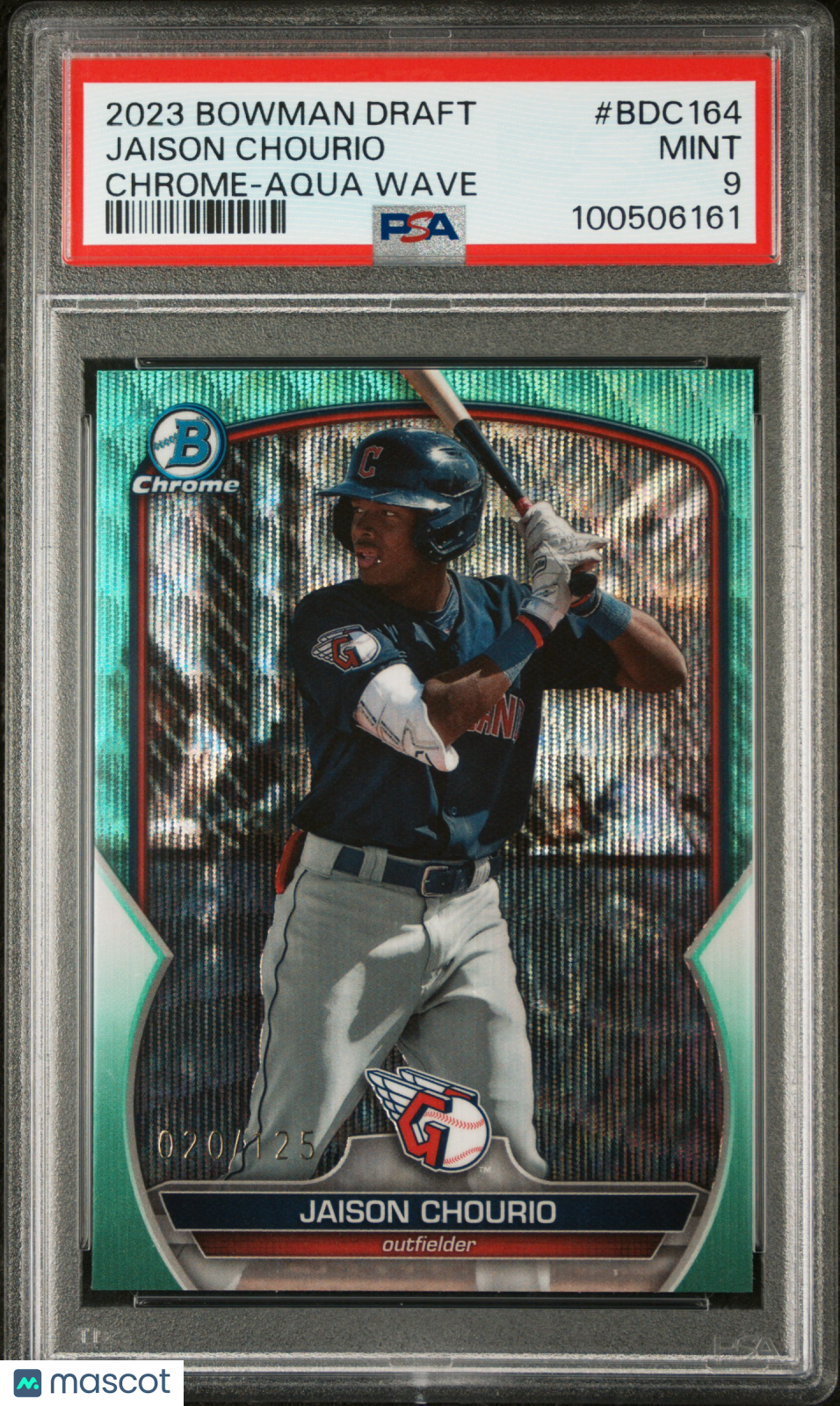 2023 Bowman Draft Jaison Chourio #BDC164 Chrome Aqua Wave 020/125 PSA 9