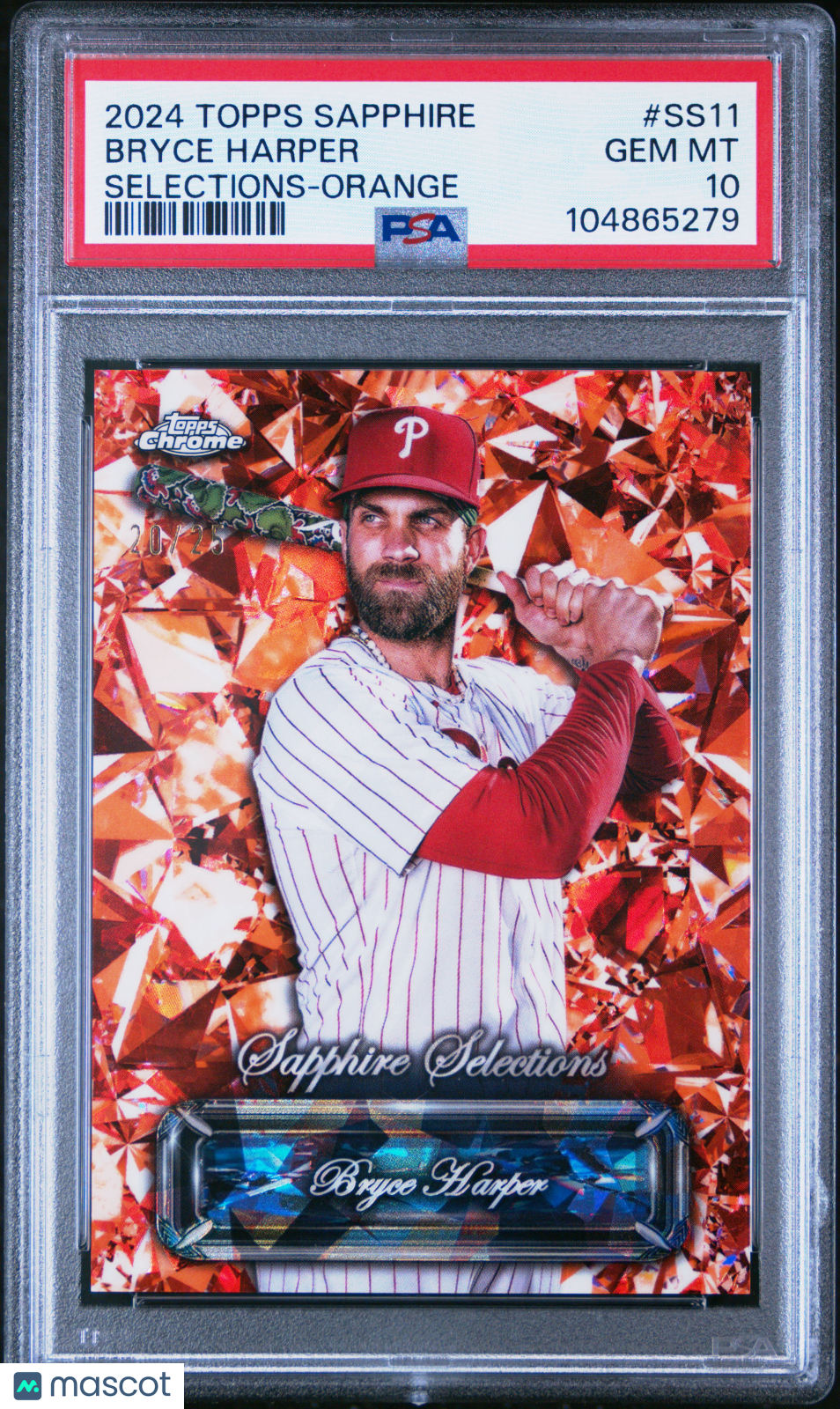 2024 Topps Chrome Sapphire Sapphire Bryce Harper #SS11 Orange 20/25 PSA 10