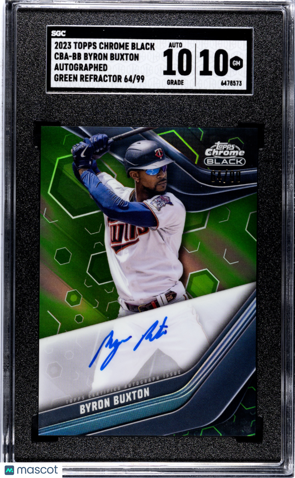 2023 Topps Chrome Black Byron Buxton #CBA-BB Green Refractor SGC 10 Auto 10