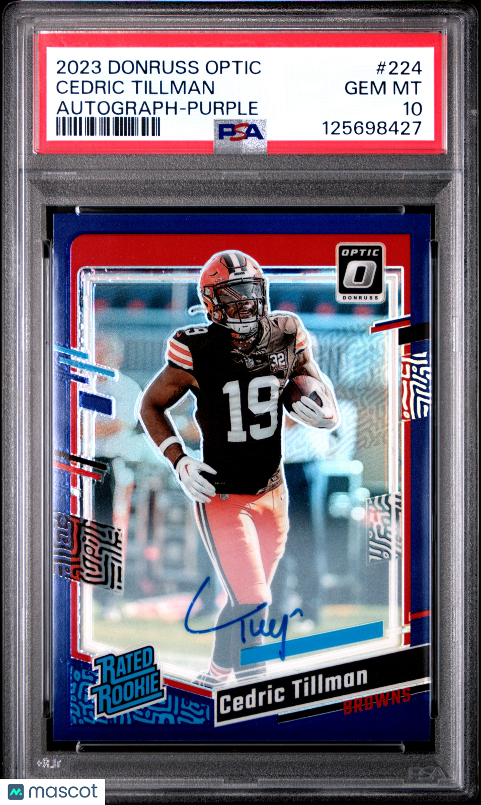 2023 Panini Donruss Optic Cedric Tillman #224 Autograph Purple PSA 10