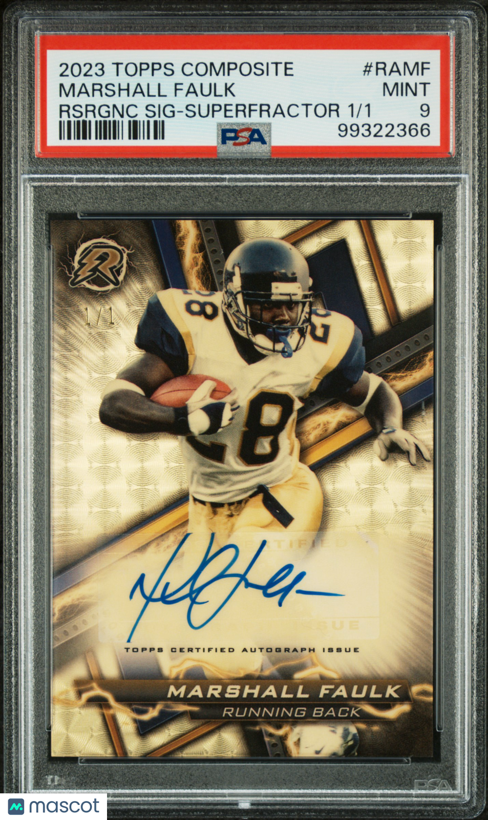 2023 Topps Resurgence Auto Marshall Faulk #RAMF Rsrgnc Superfractor 1/1 PSA 9