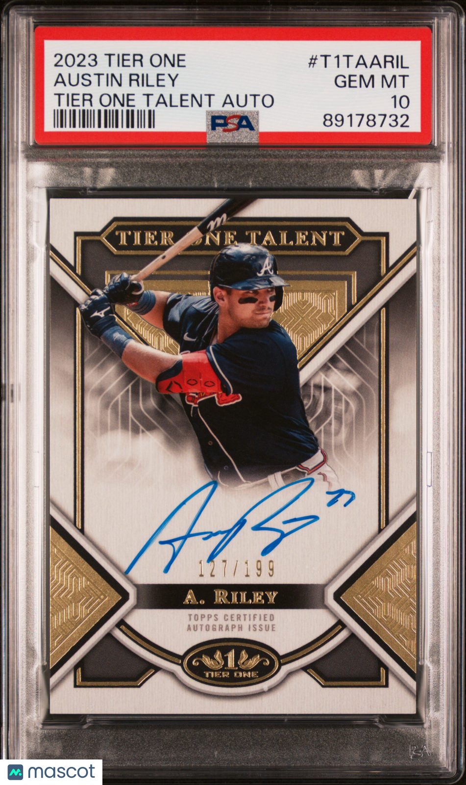 2023 Topps Tier One Tier One Talent Auto Austin Riley #T1TAARIL /199 PSA 10