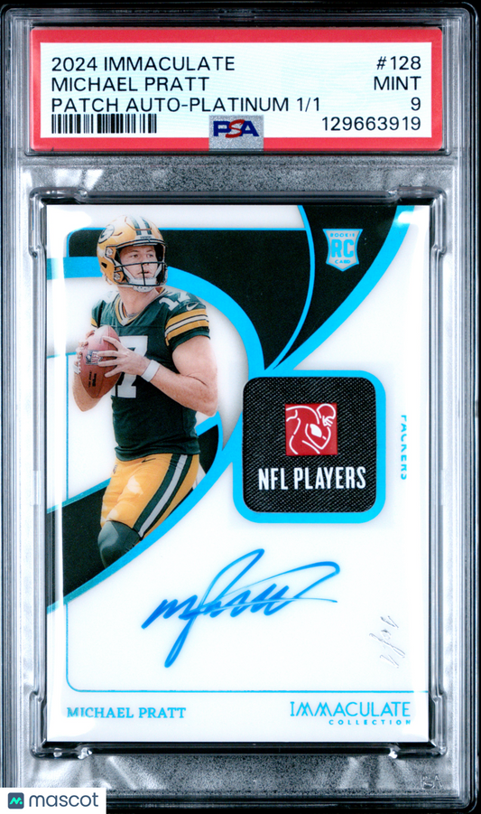 2024 Panini Immaculate Michael Pratt #128 Patch Auto Platinum 1/1 PSA 9