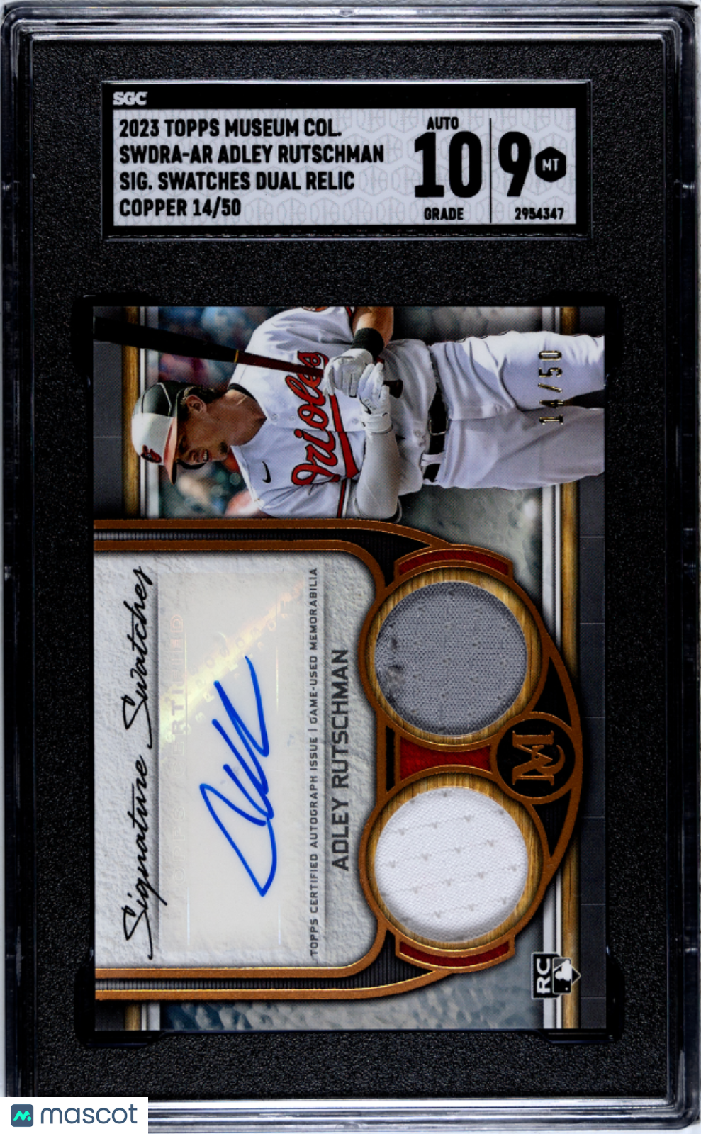 2023 Topps Museum Adley Rutschman #SWDRA-AR Swatches Dual Relic  SGC Auto 10