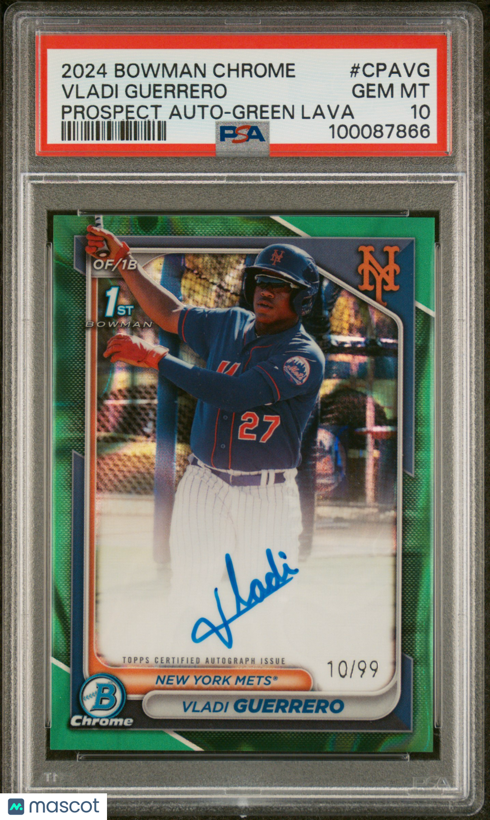 2024 Bowman Chrome Prospect Auto Vladi Guerrero #CPAVG Green Lava 10/99 PSA 10