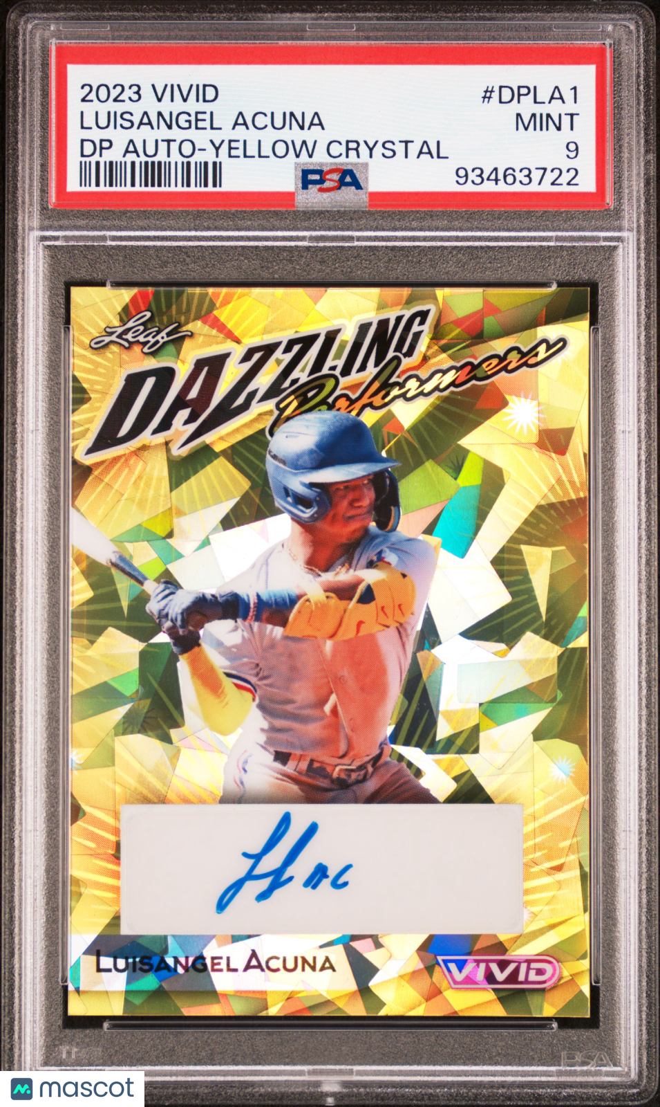2023 Leaf Vivid Dazzling  Auto Luisangel Acuna #DPLA1 DP Yellow Crystal PSA 9