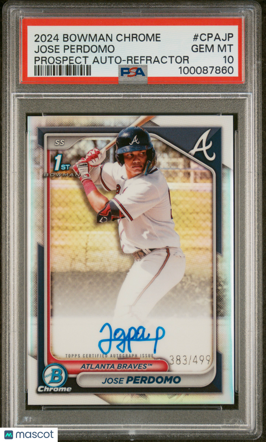 2024 Bowman Chrome Prospect Autographs Jose Perdomo #CPAJP Refractor/499 PSA 10