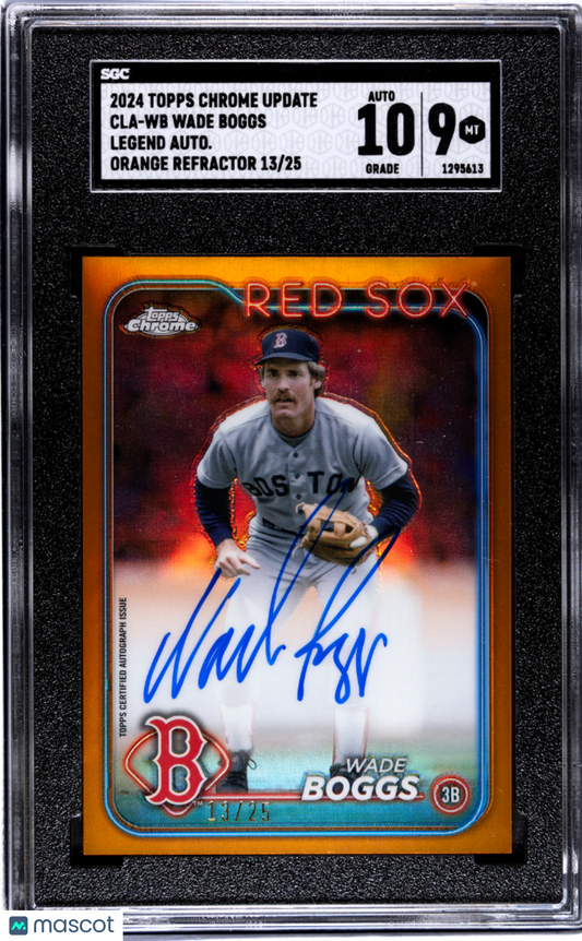 2024 Topps Chrome Update Wade Boggs #CLA-WB Orange Refractor SGC 9 Auto 10
