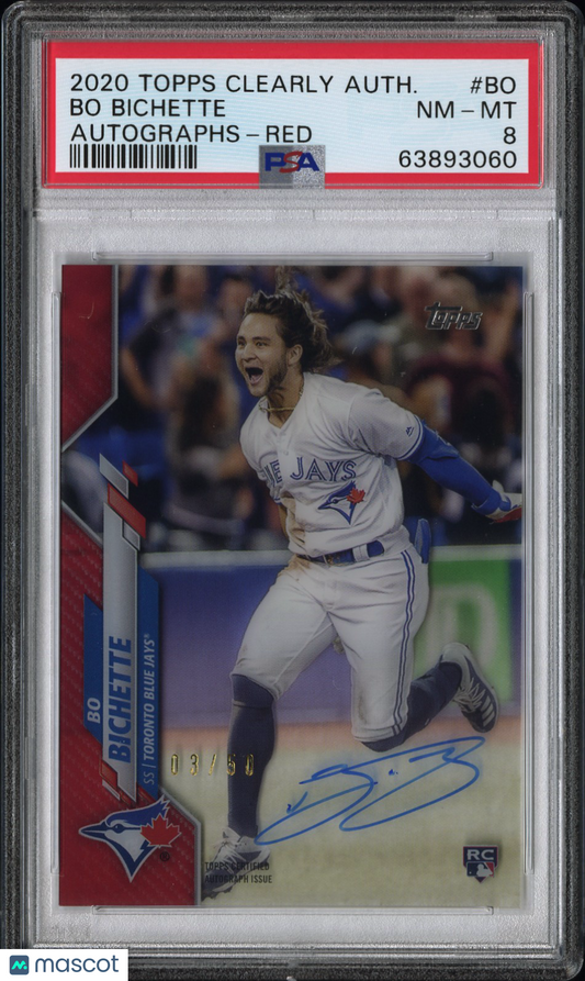 2020 Topps Clearly Authentic Autographs Bo Bichette #BO Red 03/50 PSA 8