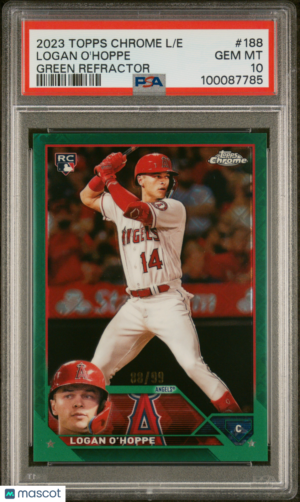 2023 Topps Chrome Logofractor Logan O'hoppe #188 Green Refractor /99 PSA 10
