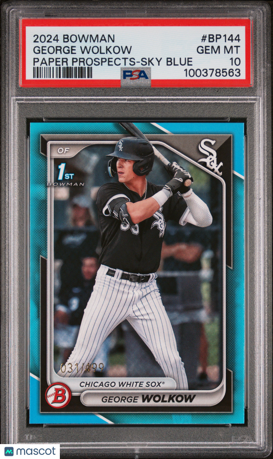 2024 Bowman Paper Prospects George Wolkow #BP144 Sky Blue PSA 10