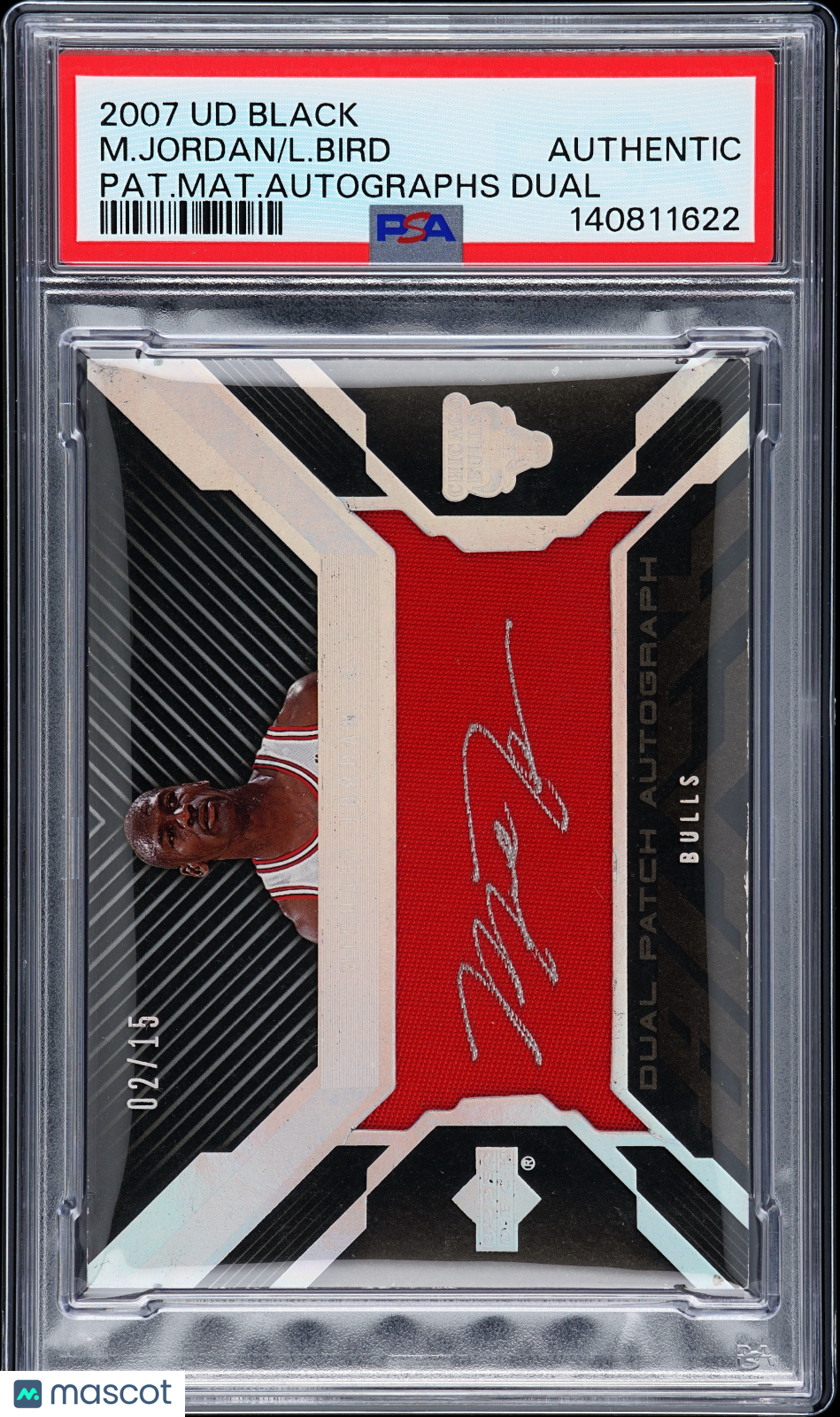 2007 UD Black Patch  Dual Auto Michael Jordan /  Larry Bird Auto /15 PSA