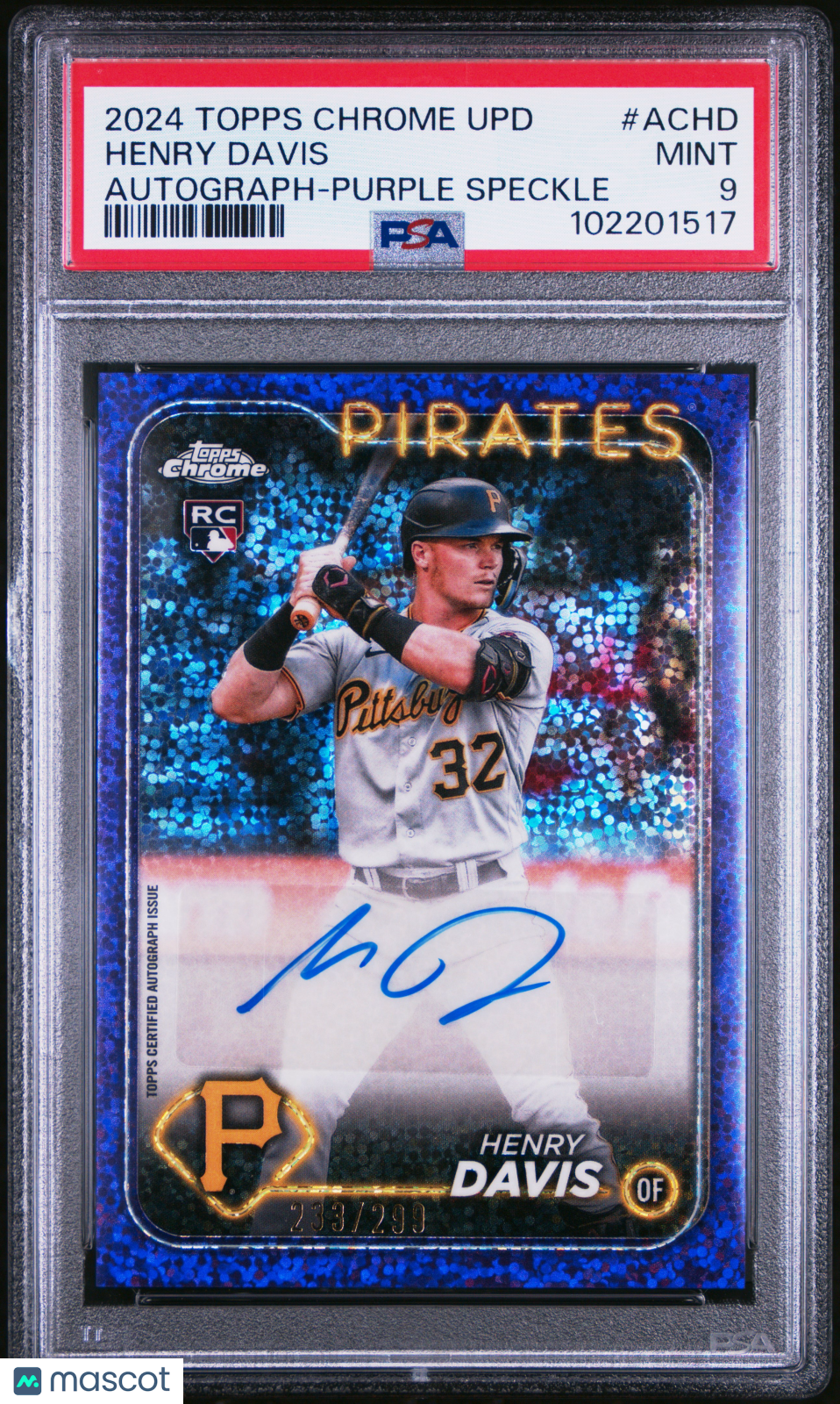 2024 Topps Chrome Update Chrome  Henry Davis #ACHD Purple Speckle /299 PSA 9